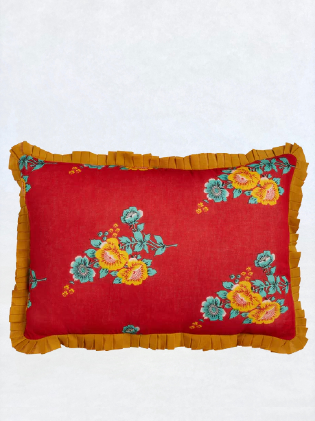 Sunday Red Floral Ruffle Pillow Cover