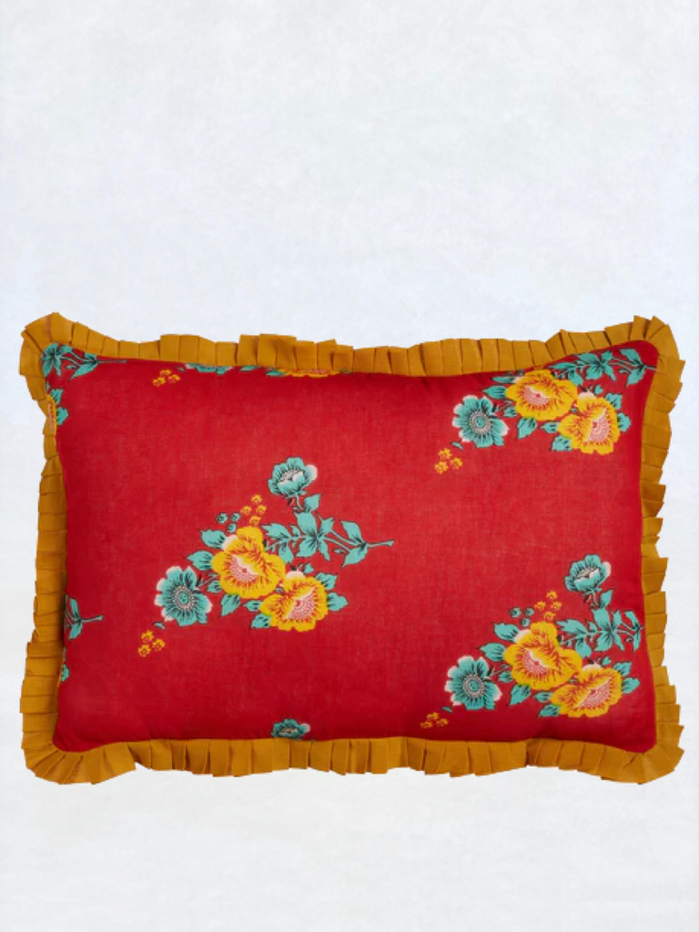 red floral ruffle pillow cover 14 inch