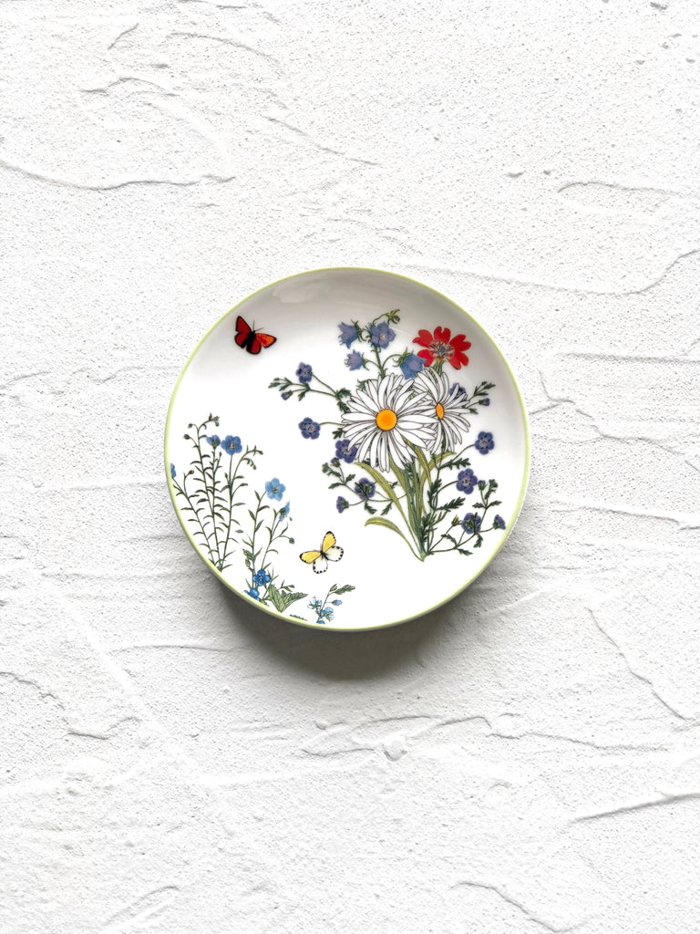 white porcelain bread plate with wildflowers