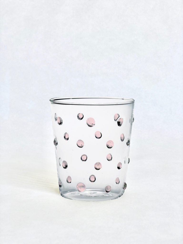 clear glass tumblers with pink glass dots 