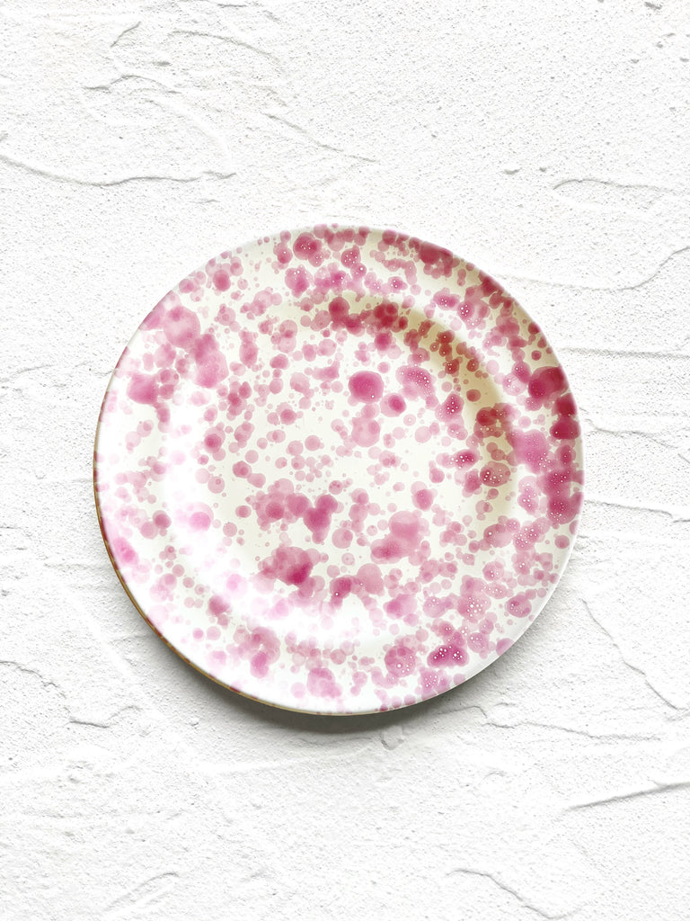 cream fasano salad plate with pink speckle pattern