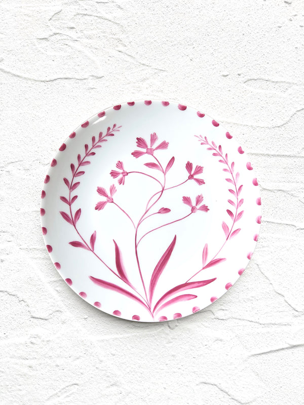 white limoges porecelain salad plate with hand painted red floral design