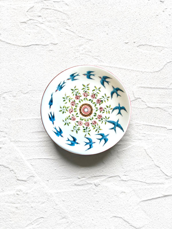 bread plate with blue sparrows 6 inch