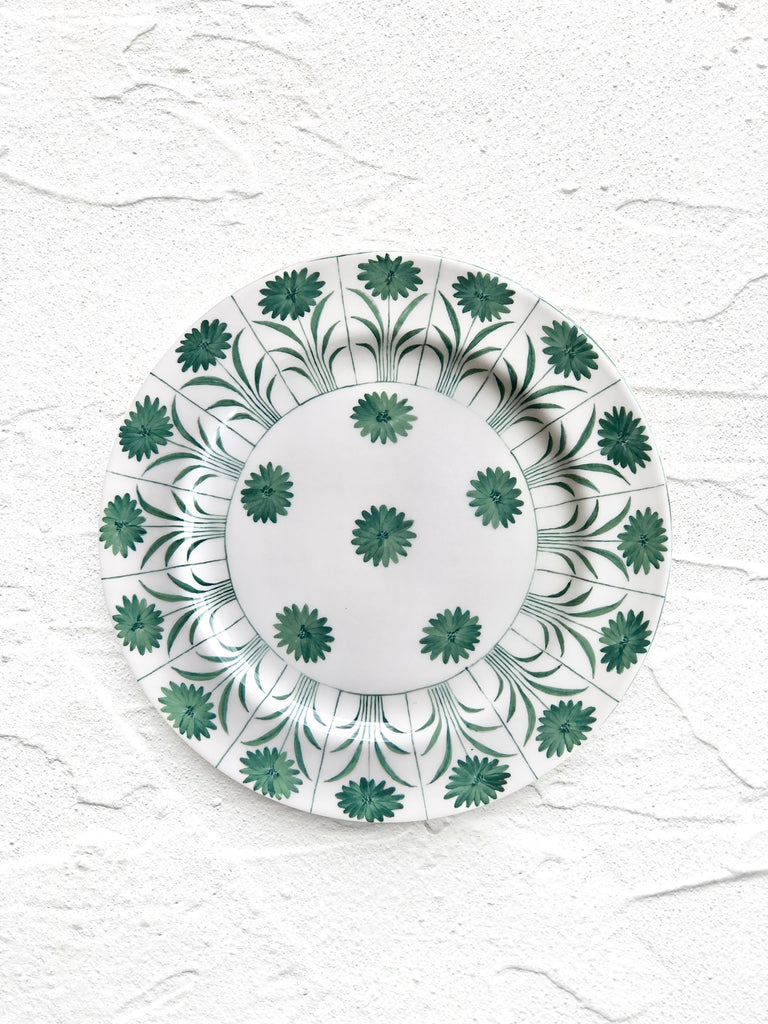 ceramic salad plate with green daisy pattern
