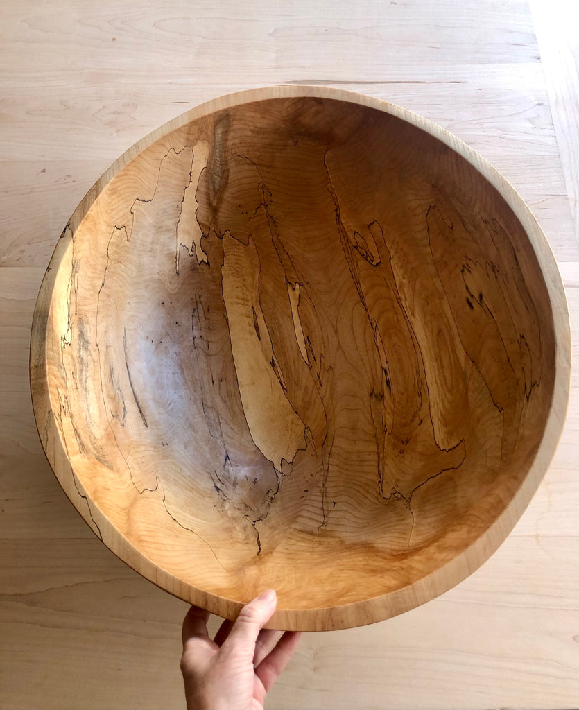 wooden bowls spalted maple wood top view with hand